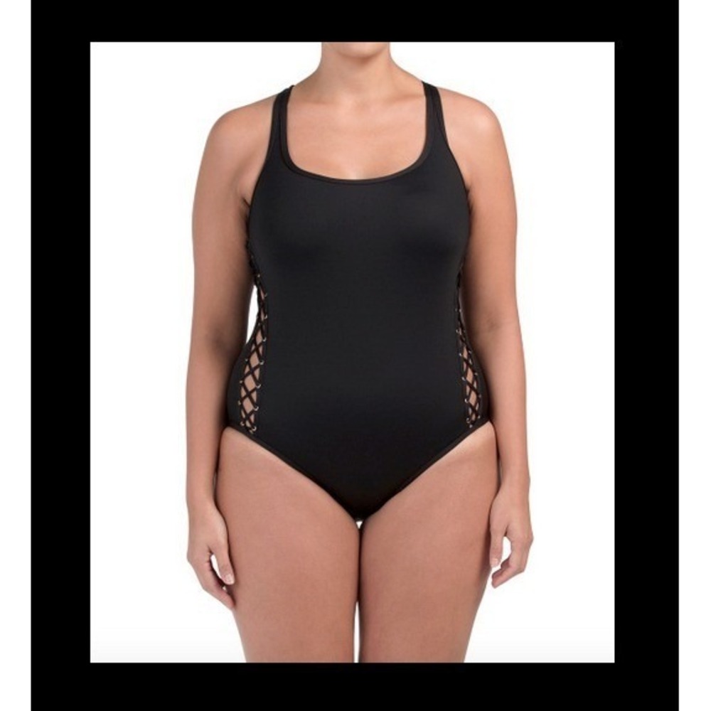 La Blanca Swim Womens Size 22W Black Laced Side Swimsuit New $143 Retail